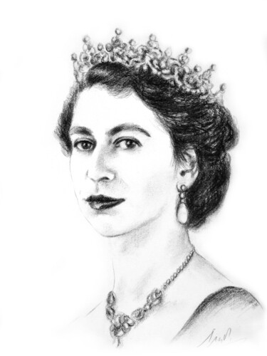 Dessin intitulée "Portrait de la Rein…" par Isabelle Milloz, Œuvre d'art originale, Fusain