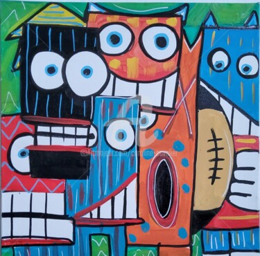 Painting titled "On a gagné" by Caroline Cavalier, Original Artwork, Acrylic Mounted on Wood Stretcher frame