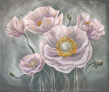Silver poppies Pittura intitolato "Silver poppies" da Olga Volna, Opera d'arte originale, Olio