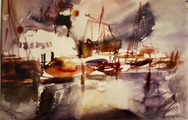 Pintura intitulada "Hafen in Friesland" por Emy Ferjanc, Obras de arte originais, Tinta
