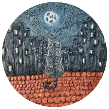 Painting titled "Московский кот" by Irina Vishniakova, Original Artwork, Acrylic