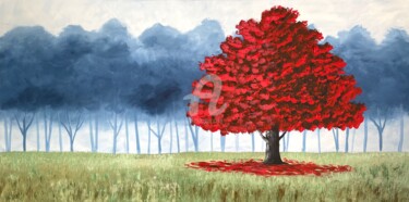 Painting titled "Rich Vibrant Red Tr…" by Aisha Haider, Original Artwork, Acrylic