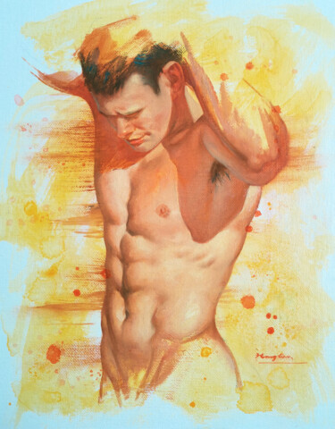 Peinture intitulée "The pose of the mod…" par Hongtao Huang, Œuvre d'art originale, Huile