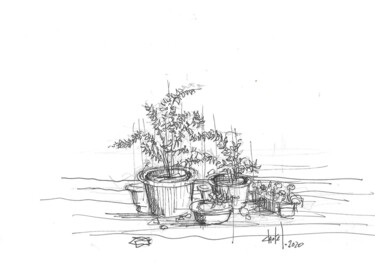 제목이 "pots de fleurs au j…"인 그림 Bernard Chatel로, 원작, 잉크