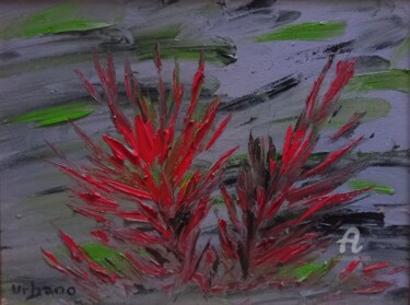 Painting titled "Flores à Banyoles" by Roberto Urbano, Original Artwork, Oil Mounted on Wood Stretcher frame