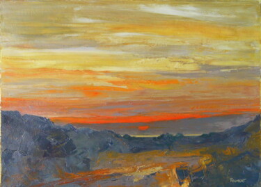 Peinture intitulée "COUCHER DE SOLEIL E…" par Michèle Froment, Œuvre d'art originale, Huile Monté sur Châssis en bois