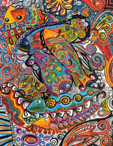 绘画 标题为“poissons imaginaire…” 由Anne Cabon, 原创艺术品, 丙烯