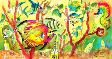绘画 标题为“Swimming In A Sea O…” 由Miki De Goodaboom, 原创艺术品, 水彩