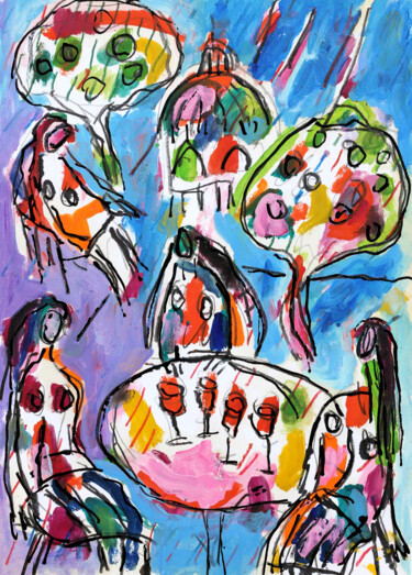 Peinture intitulée "Apéro ciel" par Jean Mirre, Œuvre d'art originale, Huile
