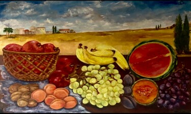 Painting titled "Nature Morte Plage" by Lola Jumaeva Novikova, Original Artwork, Oil