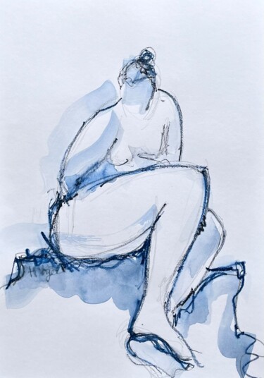 Clarinha assise en légère torsion 图画 标题为“Clarinha assise en…” 由Helene Vogel, 原创艺术品, 木炭