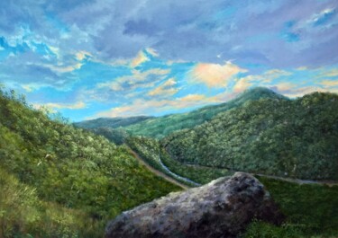 Lookout stone. Bořeň, oil painting Peinture intitulée "Lookout stone. Boře…" par Nadezhda Gellmundova, Œuvre d'art originale, Huile Monté sur Autre panneau rig…