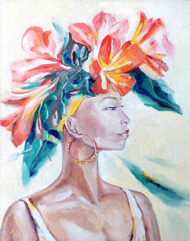 Radiance of Africa: Blossoms of Strength and Grace 绘画 标题为“Radiance of Africa:…” 由Yelena Rybalkina, 原创艺术品, 油 安装在纸板上