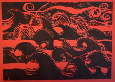 Printmaking titled "Océan" by Sandra Bédu, Original Artwork, Linocuts