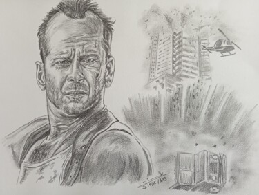 Illustration du film Die Hard réalisé aux crayons 图画 标题为“Illustration du fil…” 由Gilles Staub (LeCrayonAgile), 原创艺术品, 铅笔