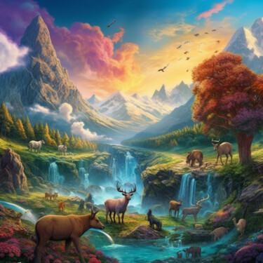 Arte digital titulada "Landscape with anim…" por Guze, Obra de arte original, Imagen generada por IA