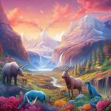 Digitale Kunst mit dem Titel "Fantasy Landscape" von Guze, Original-Kunstwerk, KI-generiertes Bild