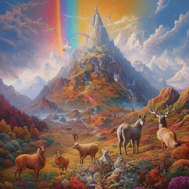 Digitale Kunst mit dem Titel "Landscape with anim…" von Guze, Original-Kunstwerk, KI-generiertes Bild