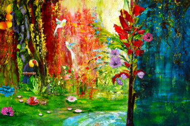 Malerei mit dem Titel "Ich bau uns eine In…" von Blanka Mandel, Original-Kunstwerk, Acryl Auf Holzplatte montiert