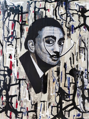 Painting titled "Dali Black end white" by Artedelph, Original Artwork, Acrylic Mounted on Wood Stretcher frame