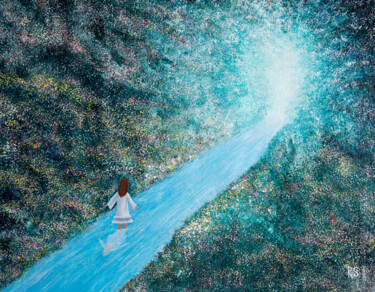 IN THE STREAM girl, river, dream, blossom, meditation portal 绘画 标题为“IN THE STREAM girl,…” 由Rimma Savina, 原创艺术品, 丙烯 安装在木质担架架上