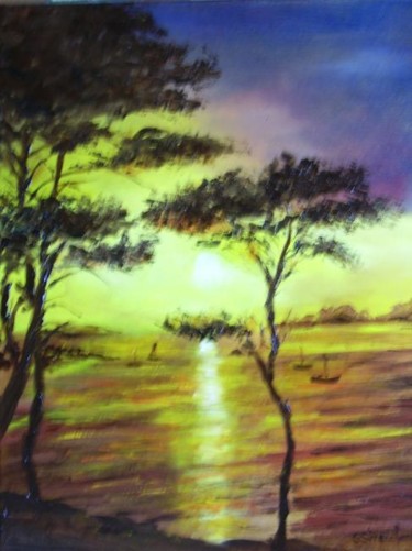 soleil couchant Peinture intitulée "soleil couchant" par Géraldine Streichert, Œuvre d'art originale, Huile