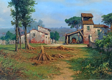 Summer in Toscana - Tuscany landscape Pintura titulada "Summer in Toscana -…" por Claudio Pallini, Obra de arte original, Oleo Montado en Otro panel rígido