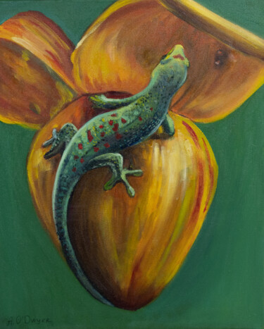 Colourful lizard animal oil painting 제목이 "Colourful lizard an…"인 미술작품 Alina Odwyer로, 원작, 기름