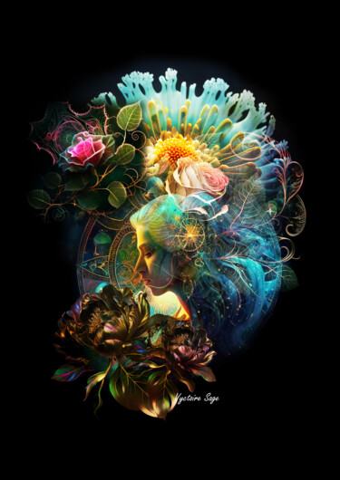 Arts numériques intitulée "La femme aux fleurs" par Vyctoire Sage, Œuvre d'art originale, Photo montage