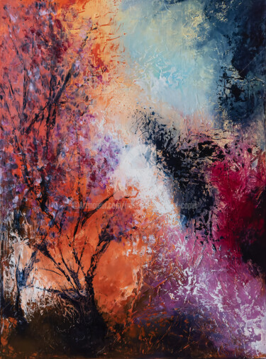 Painting titled "Tropicolor" by Françoise Dugourd-Caput, Original Artwork, Oil Mounted on Wood Stretcher frame