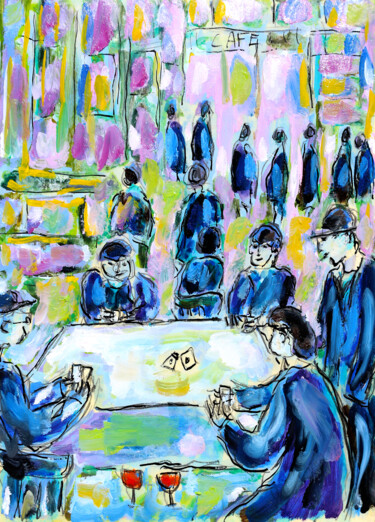 绘画 标题为“Belote au café1” 由Jean Mirre, 原创艺术品, 油