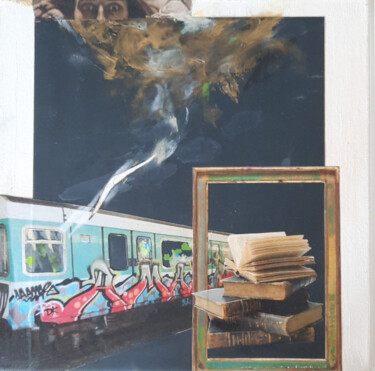 Collages intitulée "Porte F" par Vero Masque, Œuvre d'art originale, Acrylique Monté sur Châssis en bois