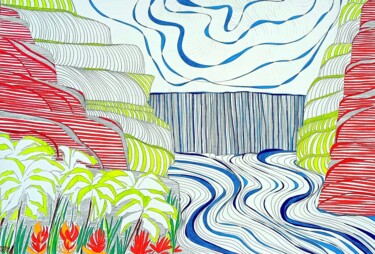 图画 标题为“Fantasy Island No. 2” 由Metka Gelt, 原创艺术品, 颜料