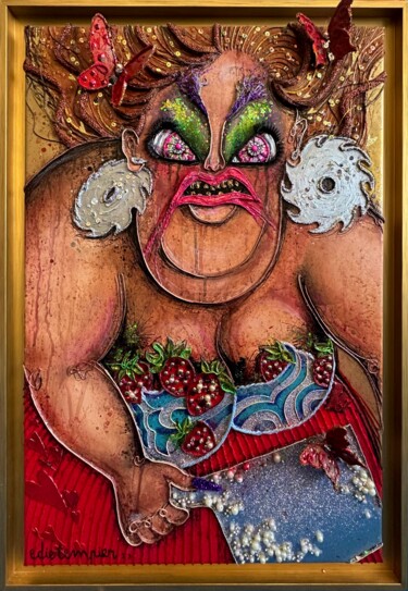 Sucrer les fraises Painting titled "Sucrer les fraises" by Edie Tempier, Original Artwork, Acrylic Mounted on artwork_cat.
