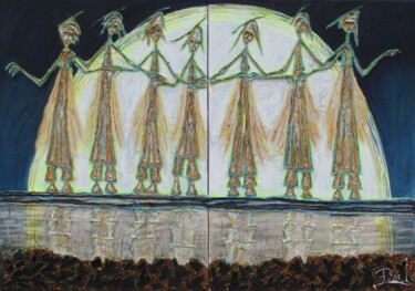 Painting titled "le miroir de l'âme 2" by Béatrice Pillard, Original Artwork, Oil Mounted on Wood Stretcher frame