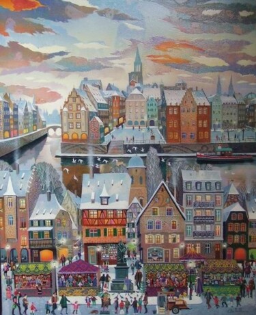 Malerei mit dem Titel "LA VILLE EN FÊTE" von Bernard Ambielle, Original-Kunstwerk, Öl