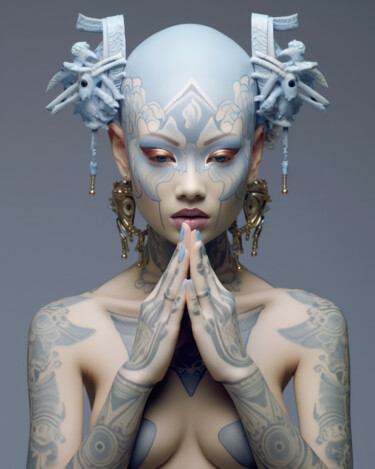 数字艺术 标题为“Epaule Tattoo 1” 由Jean Luc Michon, 原创艺术品, AI生成的图像 安装在有机玻璃上