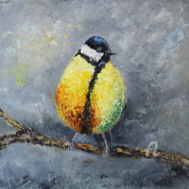 Great Tit Bird Oil Painting Painting titled "Great Tit Bird Oil…" by Indrani Ghosh, Original Artwork, Oil Mounted on Other rigid panel