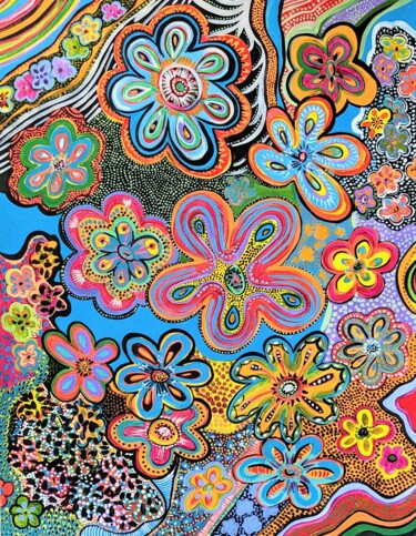 fleurs3 Peinture intitulée "fleurs3" par Anne Cabon, Œuvre d'art originale, Acrylique