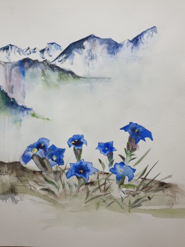 Pintura titulada "Bleu comme les gent…" por Françoise Pillou, Obra de arte original, Acuarela