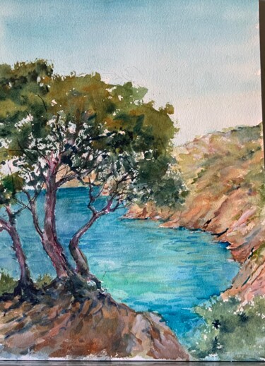 Painting titled "cassis calanque" by Michel Kulisa, Original Artwork, Watercolor