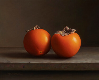 Painting titled "Persimmons" by Albert Kechyan, Original Artwork, Oil