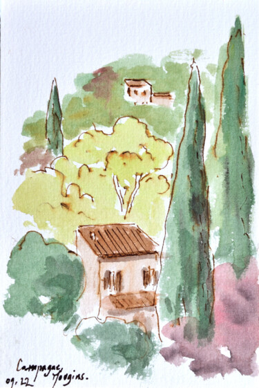 Campagne de Mougins Painting titled "Campagne de Mougins" by Alain Crousse (ACWATERCOLORS), Original Artwork, Watercolor