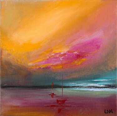 Schilderij getiteld "Lueurs roses" door Helena Monniello, Origineel Kunstwerk, Acryl Gemonteerd op Frame voor houten brancard
