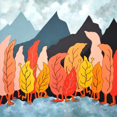 Randonnée en montagne Peinture intitulée "Randonnée en montag…" par Jocelyne Deschamps-Kus, Œuvre d'art originale, Acrylique Monté sur Châssis en…