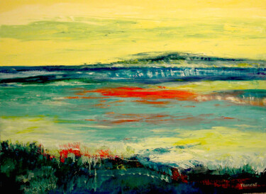 Peinture intitulée "MARINE -COUCHER DE…" par Michèle Froment, Œuvre d'art originale, Huile Monté sur Châssis en bois