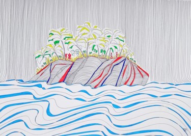 图画 标题为“Fantasy Island No. 3” 由Metka Gelt, 原创艺术品, 颜料