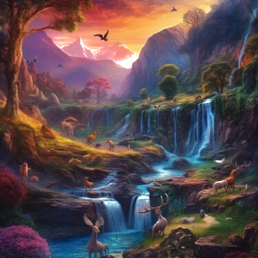 Digitale Kunst mit dem Titel "Fantasy Landscape 4" von Guze, Original-Kunstwerk, KI-generiertes Bild