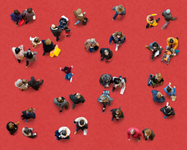 The World From Above - Red Together - Special Edition - 1/10 Fotografie getiteld "The World From Abov…" door Werner Roelandt, Origineel Kunstwerk, Digitale fotografie Gemonteerd op Alum…