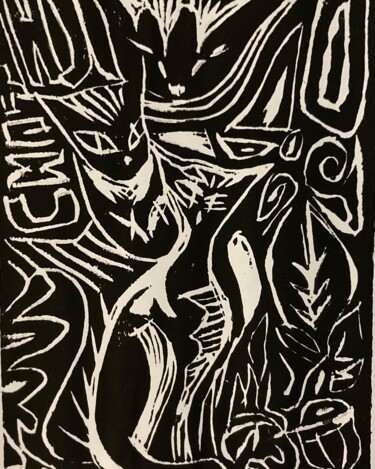 印花与版画 标题为“Chats” 由Sandra Bédu, 原创艺术品, Linocuts